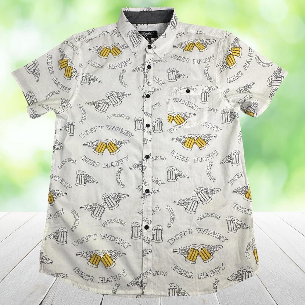 EIGHTY EIGHT Halloween Shirt Skeleton Don’t Worry Beer Happy Graphic AOP Size L